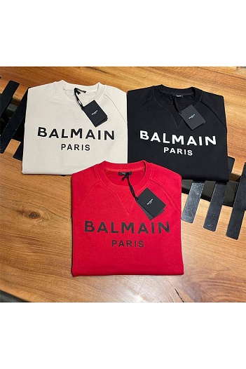 Мужской светло-бежевый свитшот Balmain Paris logo-print   