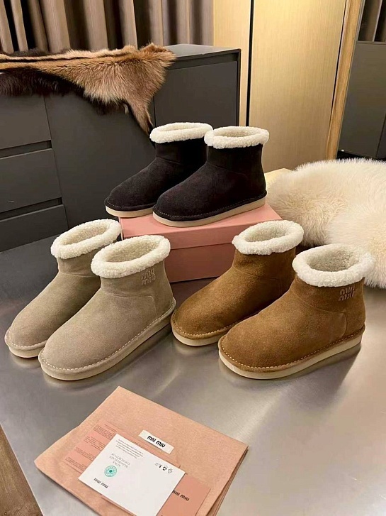 Женские ботинки с мехом MIU MIU premium - Chestnut