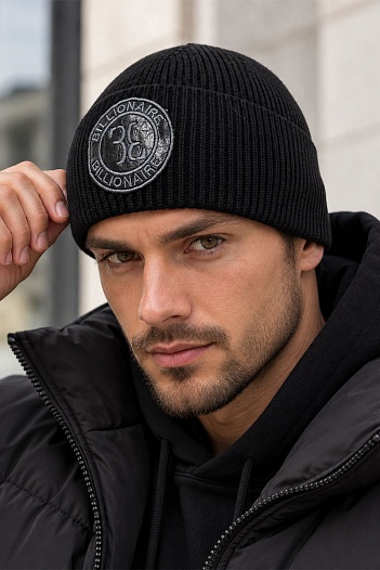 Мужская чёрная шапка Billionaire logo-patch   