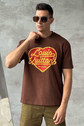 Коричневая оверсайз футболка Louis Vuitton Nigo Heart Logo   