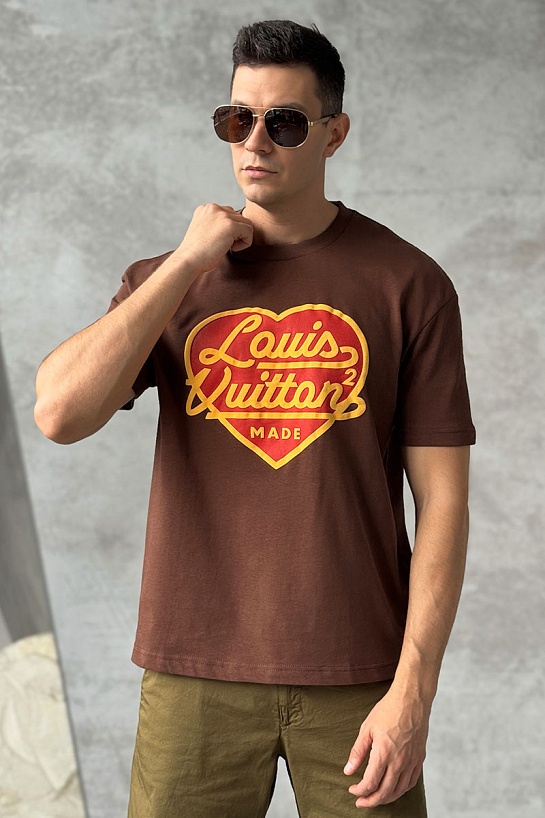 Коричневая оверсайз футболка Louis Vuitton Nigo Heart Logo