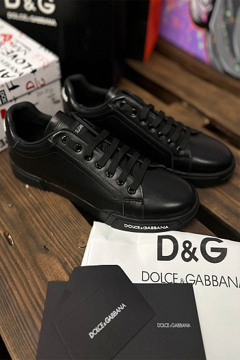 Чёрные кожаные кроссовки Dolce & Gabbana   