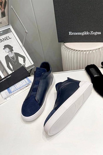 Кроссовки с мехом Ermenegildo Zegna Triple Stitch high-top - Navy   