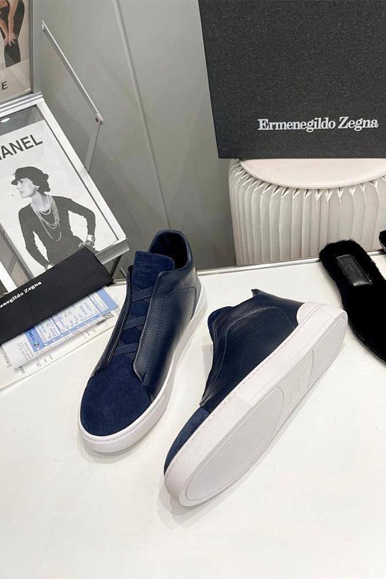 Кроссовки с мехом Ermenegildo Zegna Triple Stitch high-top - Navy