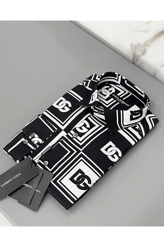Мужская рубашка Dolce&Gabbana чёрного цвета geometric logo-print