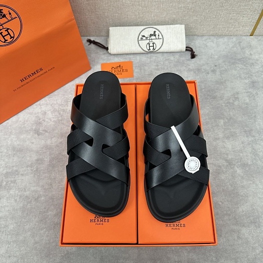 Мужские шлёпанцы Hermes Kazimir - Black   