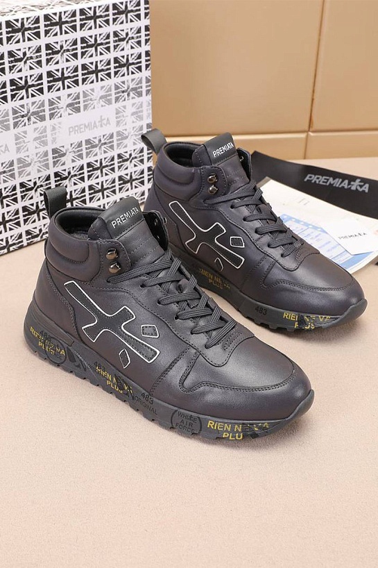 Кожаные кроссовки с мехом Premiata high-top - Grey