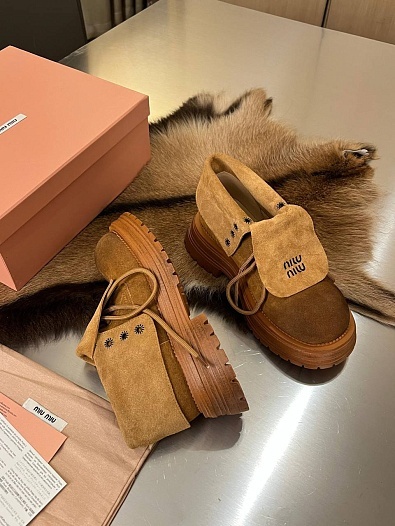 Женские замшевые ботинки MIU MIU Premium - Chestnut   