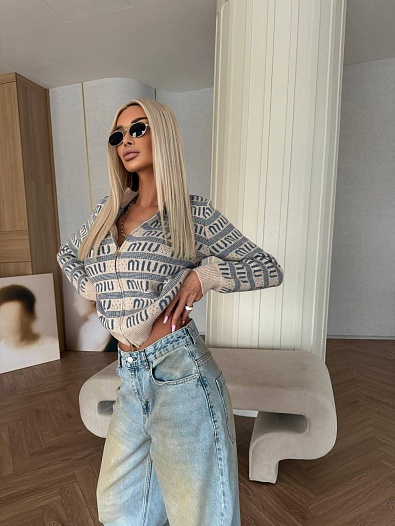 Женский шерстяной лонгслив на молнии MIU MIU Premium - Beige   