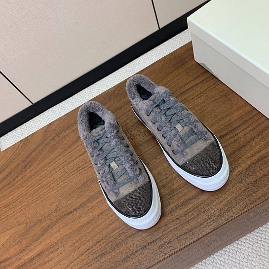Женские кроссовки с мехом Brunello Cucinelli premium - Grey