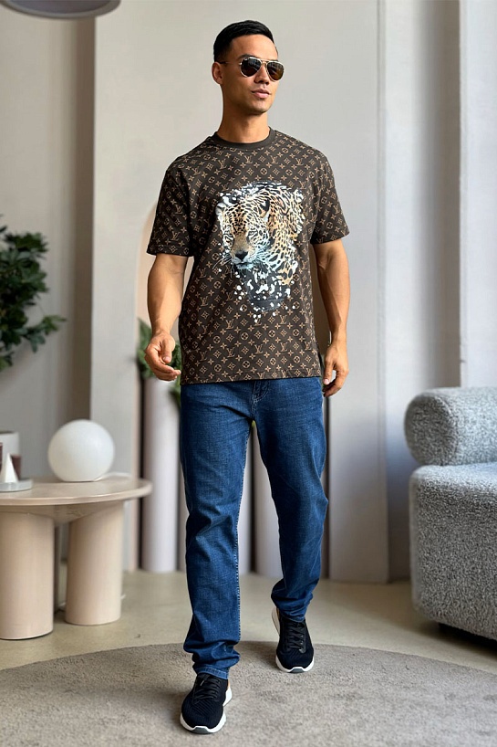 Коричневая оверсайз футболка Louis Vuitton Monogram All-over Tiger