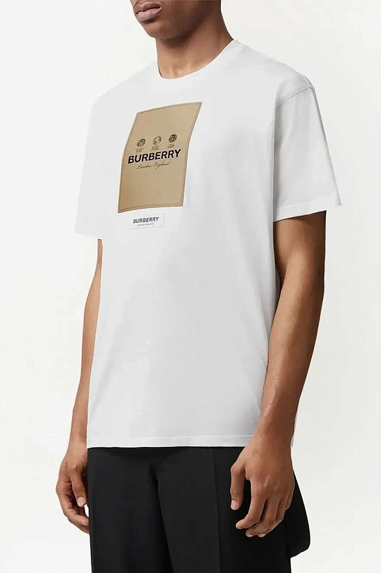 Белая футболка Burberry 'Sergio' applique logo