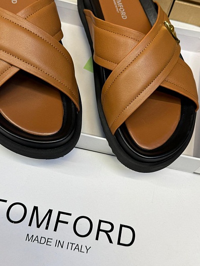 Кожаные шлёпанцы Tom Ford Preston - Brown   