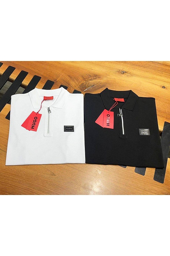 Мужское поло белого цвета Hugo Boss zip-neck