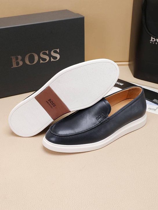 Кожаные лоферы Hugo Boss embossed logo - Navy / White