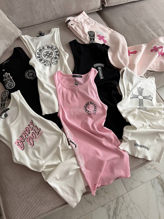 Женская чёрная майка Chrome Hearts premium