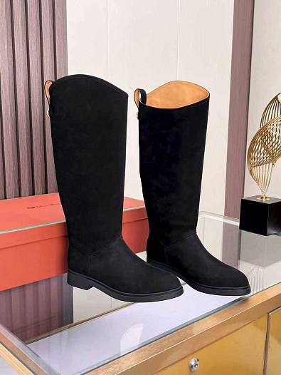 Женские замшевые сапоги Loro Piana premium - Black   