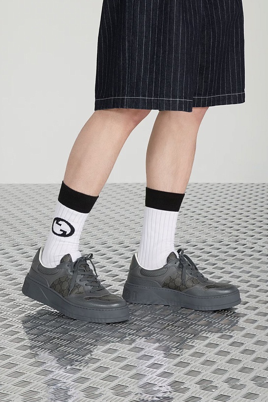 Мужские кожаные кроссовки Gucci GG Monogram - Grey