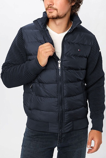 Тёмно-синяя куртка Tommy Hilfiger с вязаными рукавами   