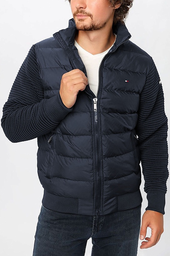 Тёмно-синяя куртка Tommy Hilfiger с вязанными рукавами