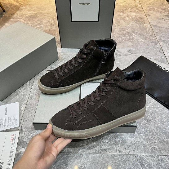 Замшевые кроссовки с мехом Tom Ford high-top - Brown