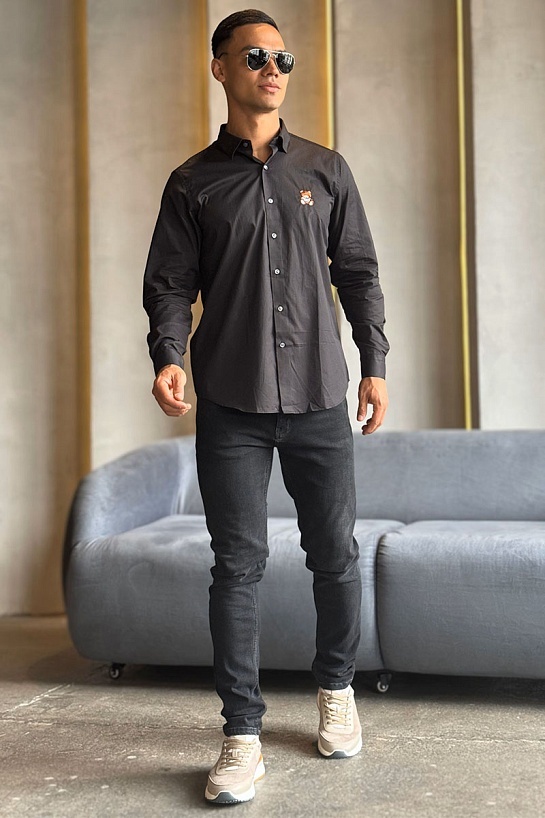 Классическая рубашка Moschino Teddy Bear embroidered logo - Black