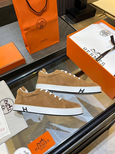 Женские замшевые кроссовки Hermes Premium - Chestnut   