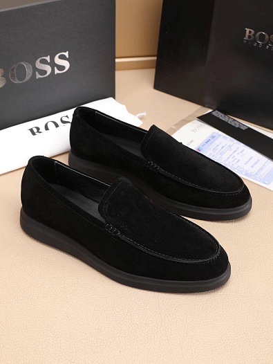 Замшевые лоферы Hugo Boss embossed logo - Black   