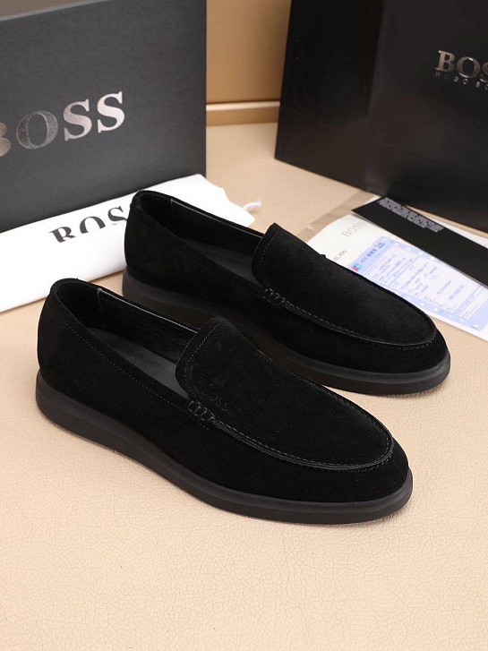 Замшевые лоферы Hugo Boss embossed logo - Black