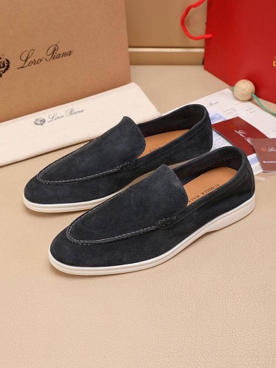 Мужские замшевые лоферы Loro Piana Summer Walk - Grey   