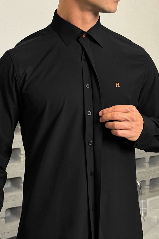 Мужская рубашка Hermes H embroidered - Black