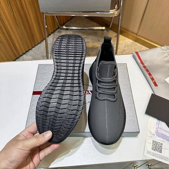 Мужские кожаные кроссовки Prada lace-up - Grey