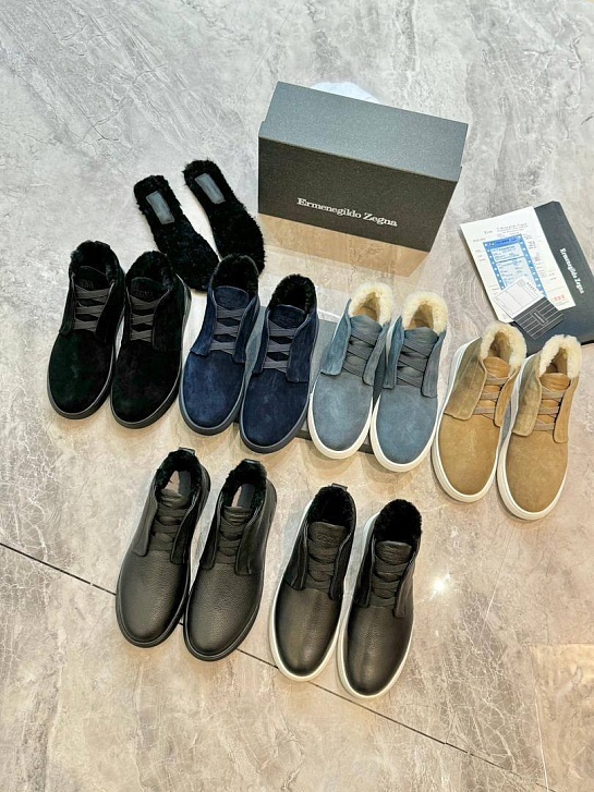 Кроссовки с мехом Ermenegildo Zegna Triple Stitch - Black / White