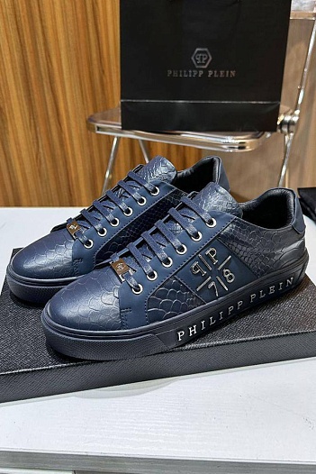 Мужские кожаные кроссовки Philipp Plein синего цвета   