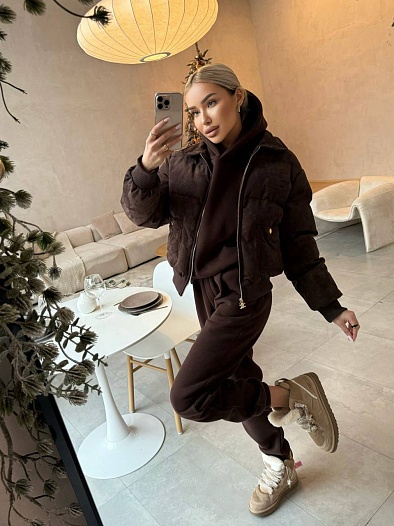 Женский костюм на флисе Celine кофейного цвета   