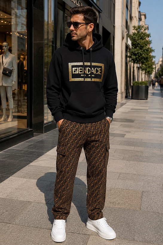 Чёрная мужская кофта Collaboration Fendi x Versace Fendace Logo