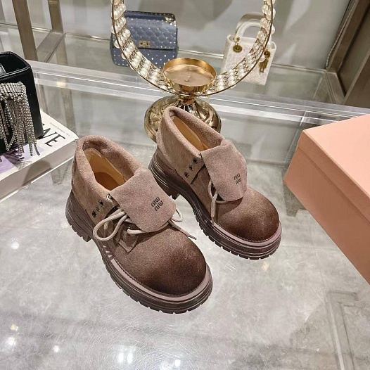 Женские замшевые ботинки MIU MIU Premium - Brown   