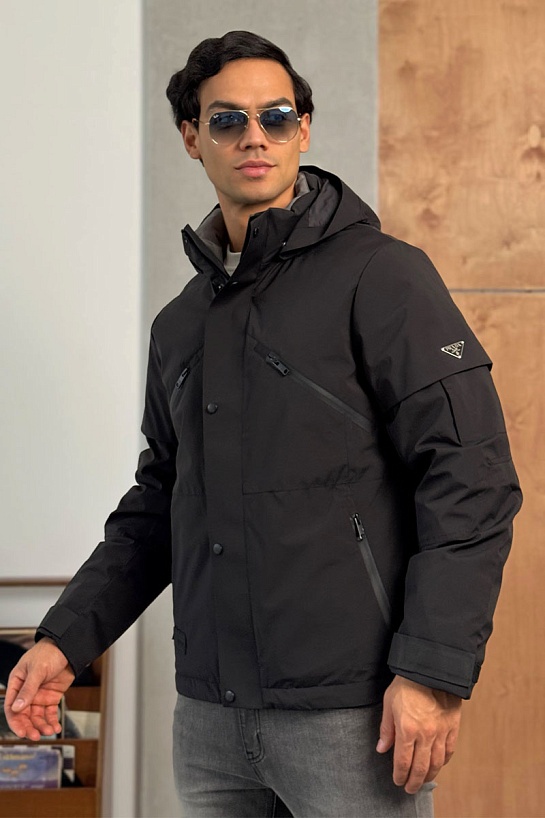 Мужской пуховик Prada logo-plaque - Black