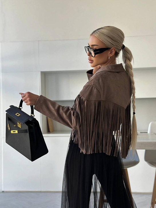 Женская замшевая косуха с бахромой Yves Saint Laurent