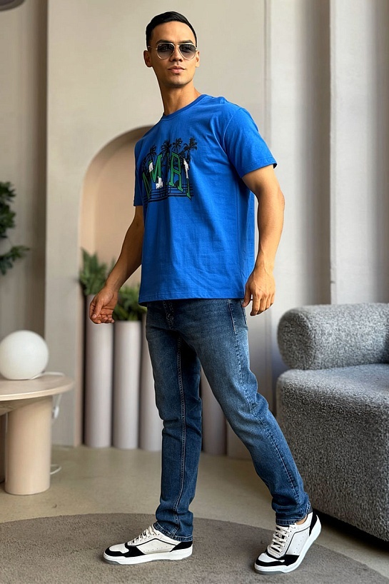 Синяя оверсайз футболка Amiri Varsity Palms