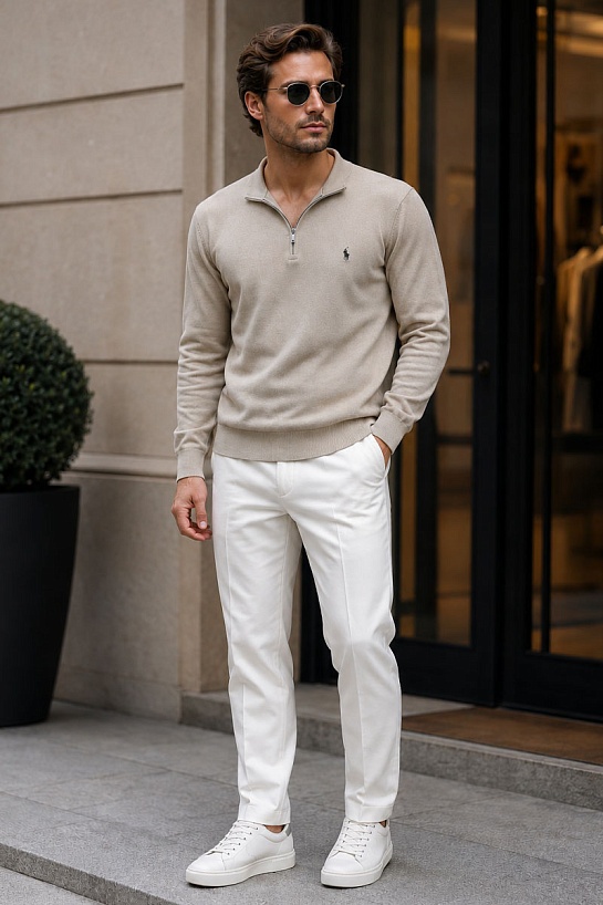 Мужская кофта Роlо Ralрh Lаurеn half-zip - Beige
