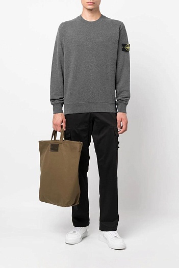Мужской серый свитшот Stone Island с патчем на плече   