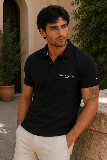 Чёрное мужское поло Tommy Hilfiger est.1985   
