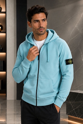 Голубая кофта на молнии Stone Island compass-patch   