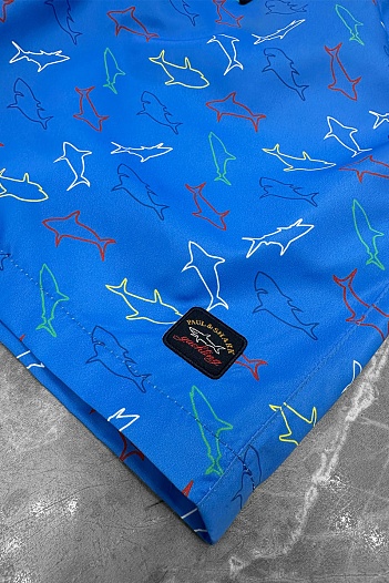 Мужские синие шорты Paul & Shark shark-print   