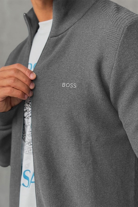 Серая кофта на молнии Hugo Boss logo-embroidered