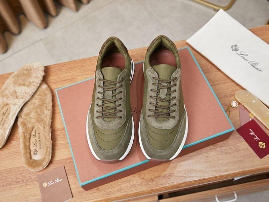 Замшевые кроссовки Loro Piana Week End Walk - Green