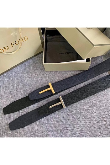 Кожаный тёмно-синий ремень Tom Ford   