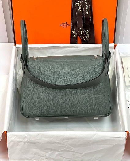 Женская кожаная сумка Hermes Lindy Premium 26x18x13 см - Green   