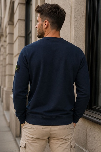 Мужской синий свитшот Stone Island с патчем на плече   
